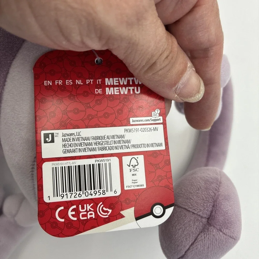 Pokemon Mewtwo Plush Jazwares 12 Inch Legendary Psychic Type Toy NWT PKW5191